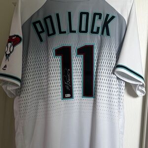 Signed MLB AJ Pollock Diamondbacks Gray and Teal Baseball Jersey - Authentic